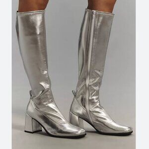 JEFFREY CAMPBELL Women’s Hot Lava K2 Boots – Silver Size 7 High Heel Knee-Hi